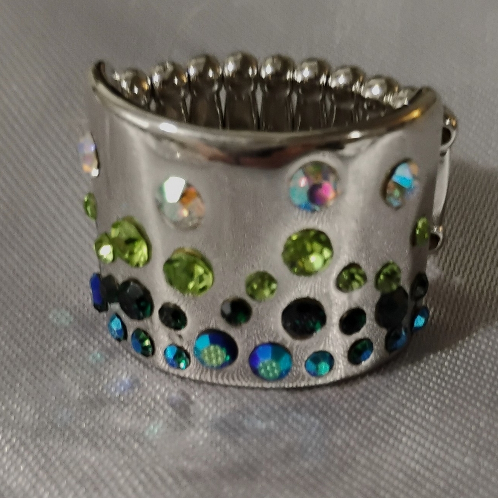 Silver and Green Crystal Women's Ring